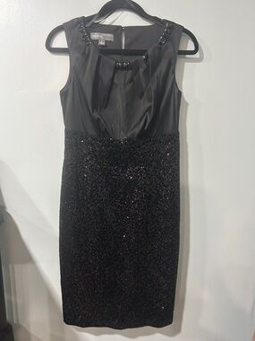 Donna Ricco Black Beaded Midi Dress